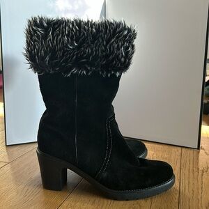 Sporto Size 8.5 Waterproof Faux-Fur Heeled Winter Boots — Black, Warm & Chic